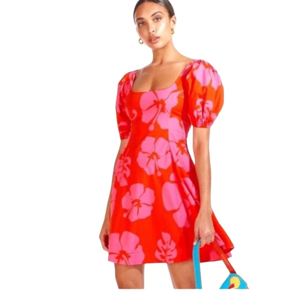 STAUD LAELIA DRESS RED HIBISCUS SIZE 10 NWOT